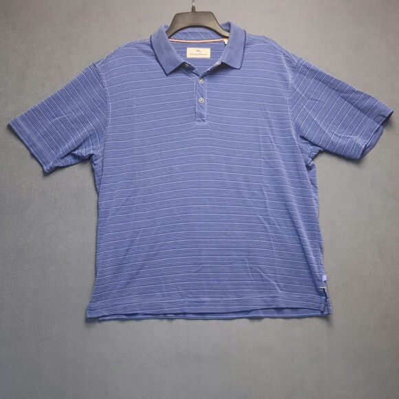 Tommy Bahama Mens L Blue Polo Shirt Short Sleeve Shirt Striped Textured Modal - Picture 3 of 12